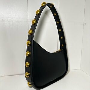 BCBG Elegant Black Shoulder Bag with Gold Studs